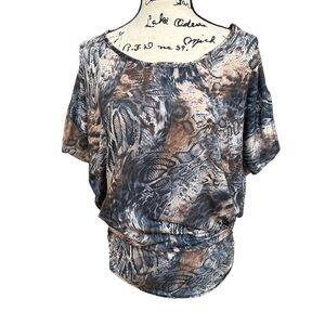 Dolman Sleeve Abstract Animal Print Top Size M